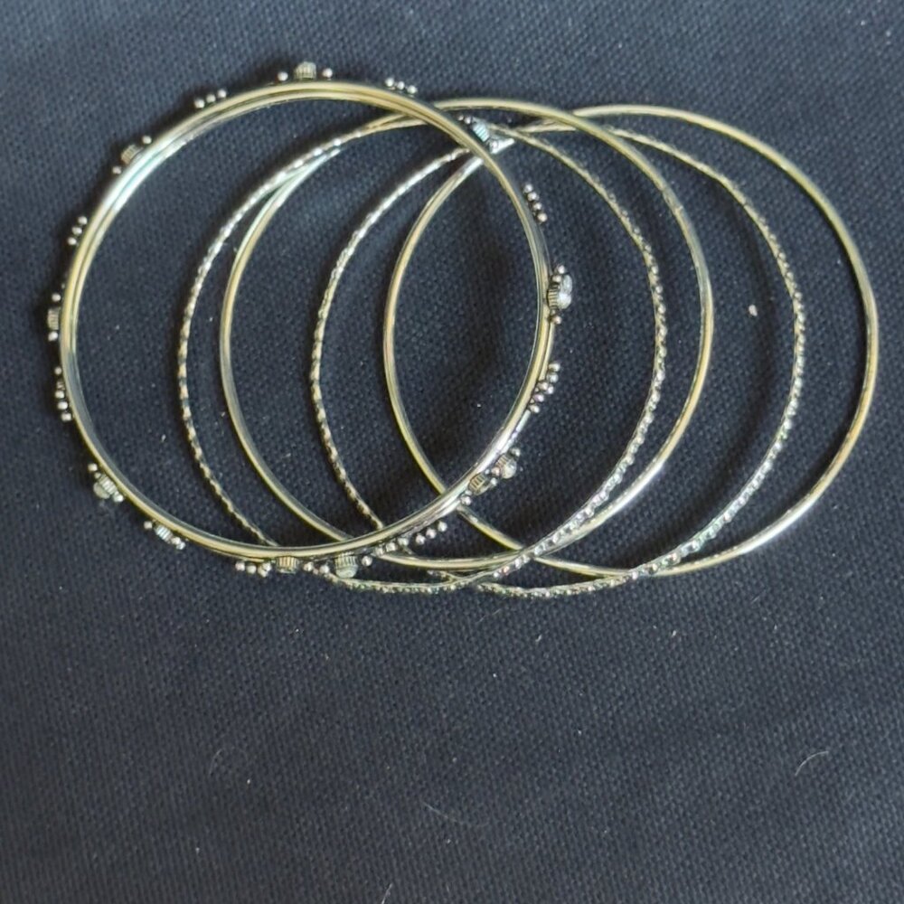 Set Of Six Silver-Tone Rhinestone Embellished Bangle Bracelets - Picture 4 of 7
